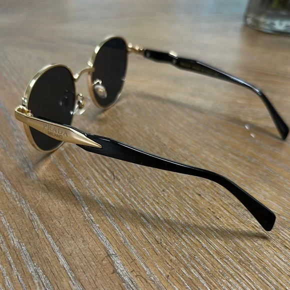 Prada Gold and Black Round Sunglasses - Picture 4 of 7